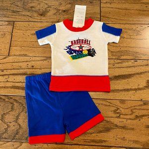 12M NWT Adorable Vintage 90's Baseball 2 Piece Short Outfit